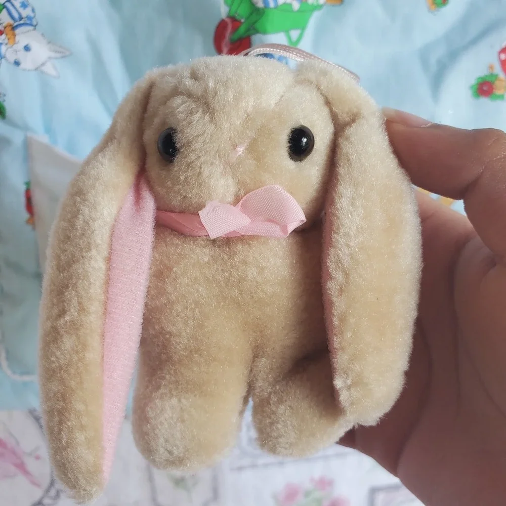 Vintage 90s‎ Baby Bib Blue Quilted Bunny Rabbit Pocket & Stuffed Toy